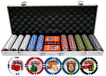 Las Vegas Denomination 500 PCS 9.5g Clay Poker Chip Set w/ Case
