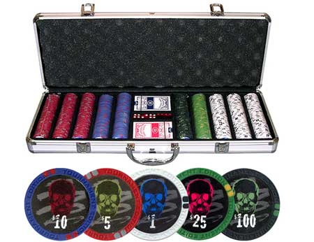 Skull 500 PCS 11.5g Poker Chip Set w/ Aluminum Case