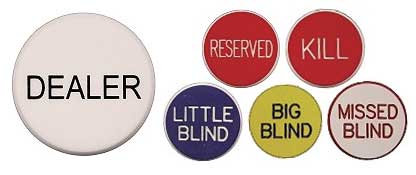 Poker Buttons Combo - 6 Buttons including Dealer Button